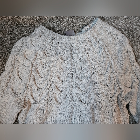 Wind River Nordic Fair Isle Cable Knit sweater warm oatmeal grey L fits like M - Picture 12 of 13